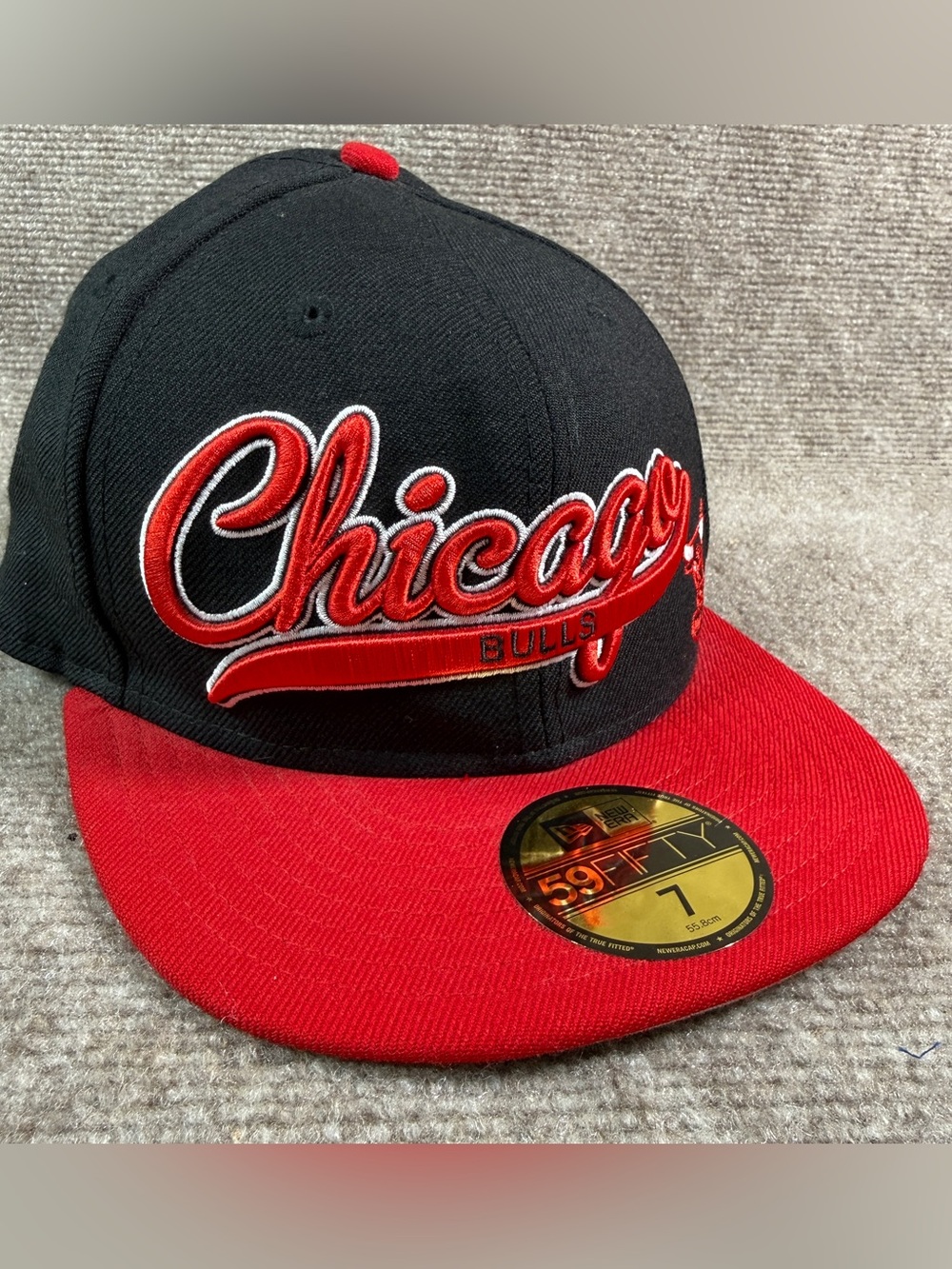Chicago Bulls Windy City Black New Era 59Fifty Hat Fitted Sz 7 Script 100% Wool